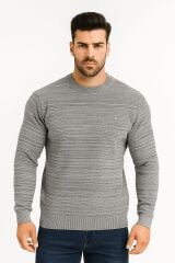 Erkek Triko Kazak Bisiklet Yaka Uzun Kollu Pamuk Karışımlı Regular Fit Sıcak Tutan Rahat Şık Günlük Kazak 5121 GRİ