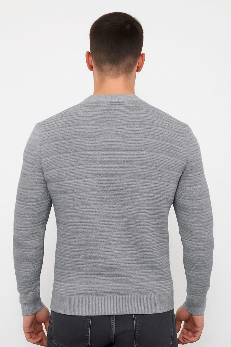 Erkek Triko Kazak Bisiklet Yaka Uzun Kollu Pamuk Karışımlı Regular Fit Sıcak Tutan Rahat Şık Günlük Kazak 5121 GRİ