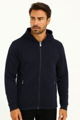 Sweat Fermuarlı Kapşonlu Kendi Çizgili 95093 LACİVERT