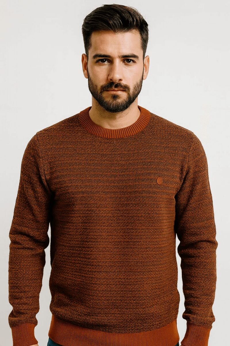 Erkek Triko Kazak Bisiklet Yaka Uzun Kollu Pamuk Karışımlı Regular Fit Sıcak Tutan Rahat Şık Günlük Kazak 5121 KIRMIZI