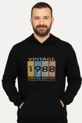 Uzun Kollu Kapşonlu Kanguru Cepli Pamuk Karışımlı Sıcak Tutan Ve Rahat Kumaş Önden Baskılı Erkek Sweatshirt 95102 SİYAH