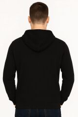 Uzun Kollu Kapşonlu Kanguru Cepli Pamuk Karışımlı Sıcak Tutan Ve Rahat Kumaş Önden Baskılı Erkek Sweatshirt 95102 SİYAH