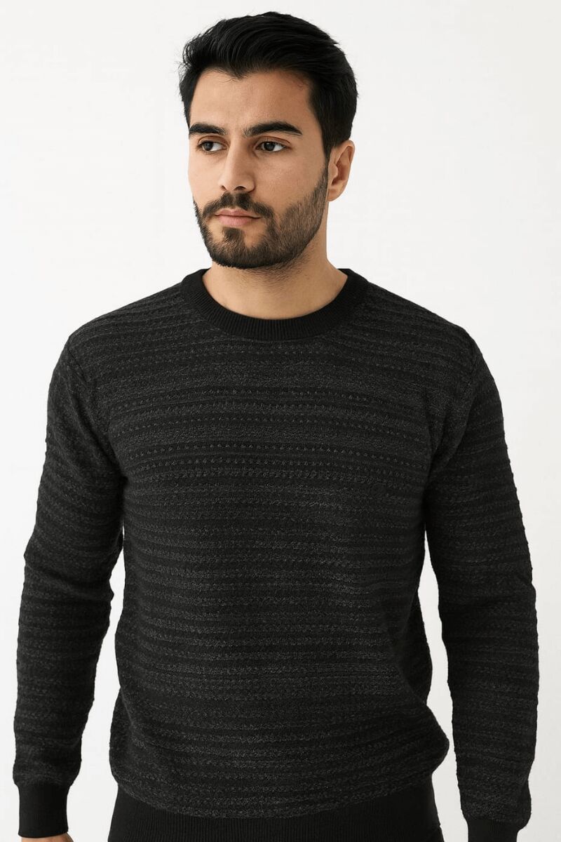 Erkek Triko Kazak Bisiklet Yaka Uzun Kollu Pamuk Karışımlı Regular Fit Sıcak Tutan Rahat Şık Günlük Kazak 5121 SİYAH