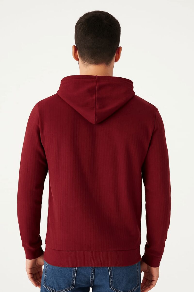 Uzun Kollu Kapşonlu Kanguru Cepli Pamuk Karışımlı Sıcak Tutan Ve Rahat Kumaş Önden Baskılı Erkek Sweatshirt 95102 BORDO