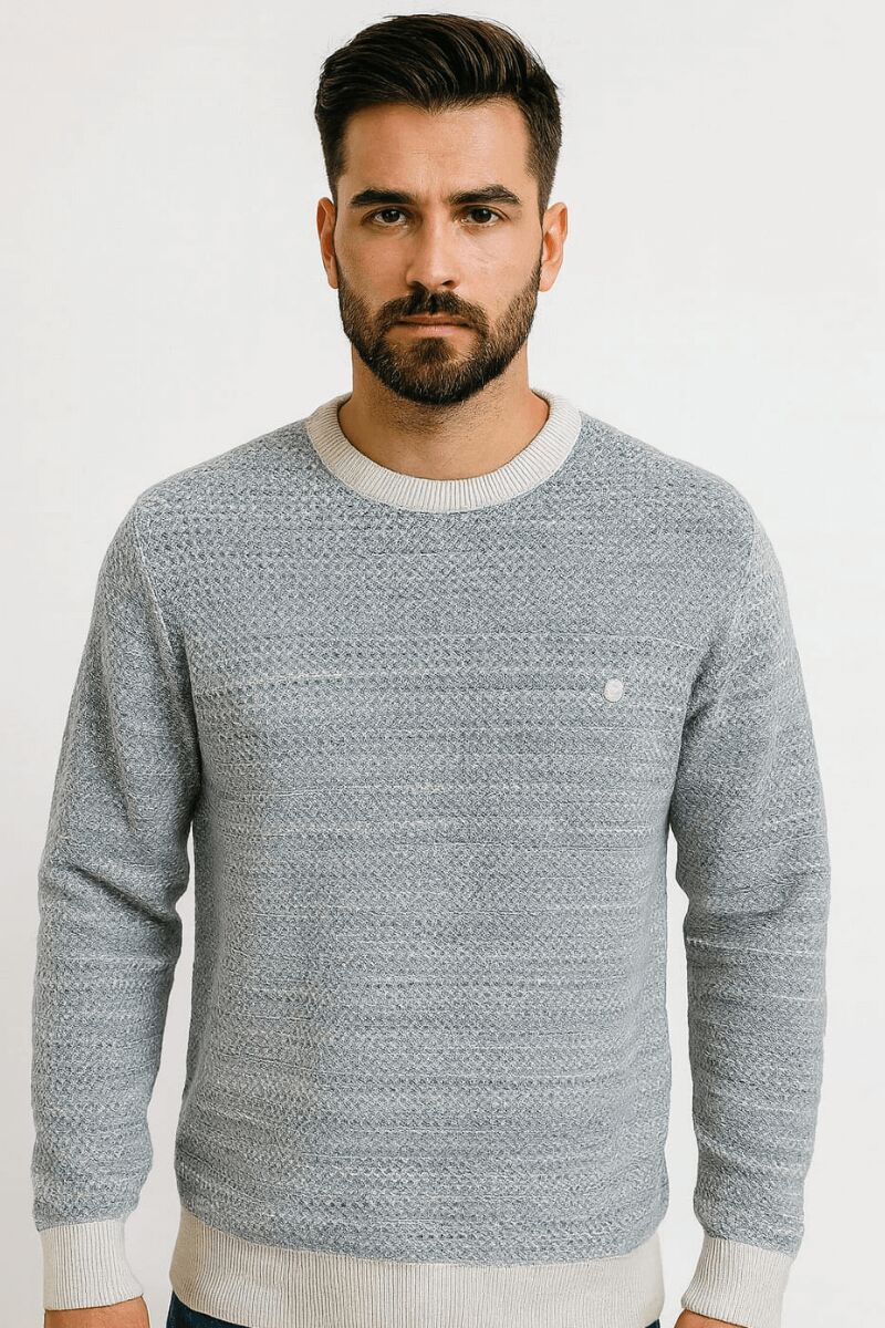 Erkek Triko Kazak Bisiklet Yaka Uzun Kollu Pamuk Karışımlı Regular Fit Sıcak Tutan Rahat Şık Günlük Kazak 5121 MAVİ