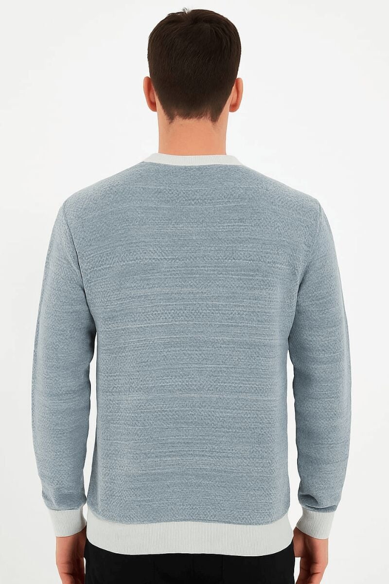 Erkek Triko Kazak Bisiklet Yaka Uzun Kollu Pamuk Karışımlı Regular Fit Sıcak Tutan Rahat Şık Günlük Kazak 5121 MAVİ