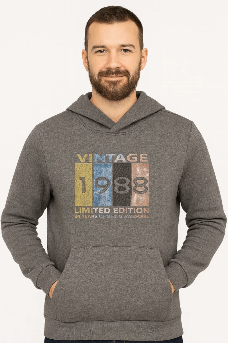 Uzun Kollu Kapşonlu Kanguru Cepli Pamuk Karışımlı Sıcak Tutan Ve Rahat Kumaş Önden Baskılı Erkek Sweatshirt 95102 ANTRASİT