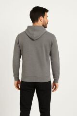 Uzun Kollu Kapşonlu Kanguru Cepli Pamuk Karışımlı Sıcak Tutan Ve Rahat Kumaş Önden Baskılı Erkek Sweatshirt 95102 ANTRASİT