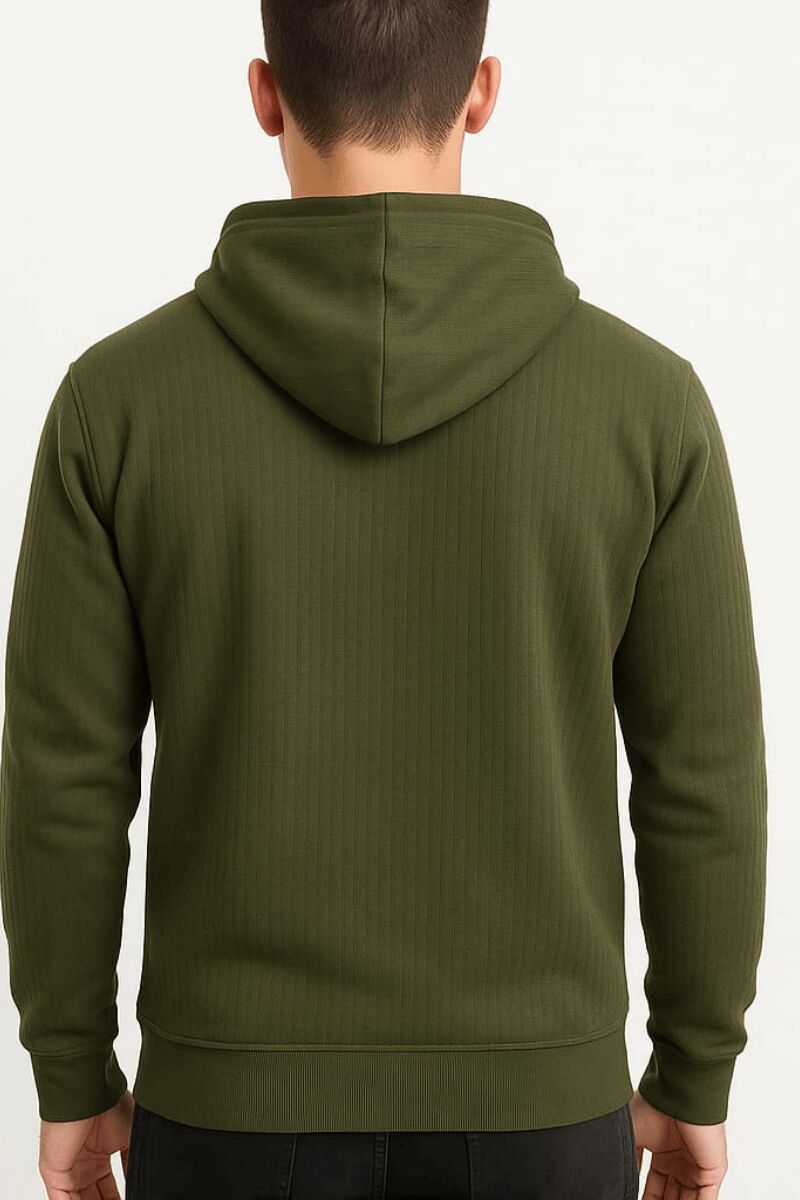 Uzun Kollu Kapşonlu Kanguru Cepli Pamuk Karışımlı Sıcak Tutan Ve Rahat Kumaş Önden Baskılı Erkek Sweatshirt 95102 HAKİ