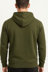 Uzun Kollu Kapşonlu Kanguru Cepli Pamuk Karışımlı Sıcak Tutan Ve Rahat Kumaş Önden Baskılı Erkek Sweatshirt 95102 HAKİ