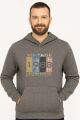 Uzun Kollu Kapşonlu Kanguru Cepli Pamuk Karışımlı Önden Baskılı Erkek Sweatshirt 95102 ANTRASİT ANTRASİT - L