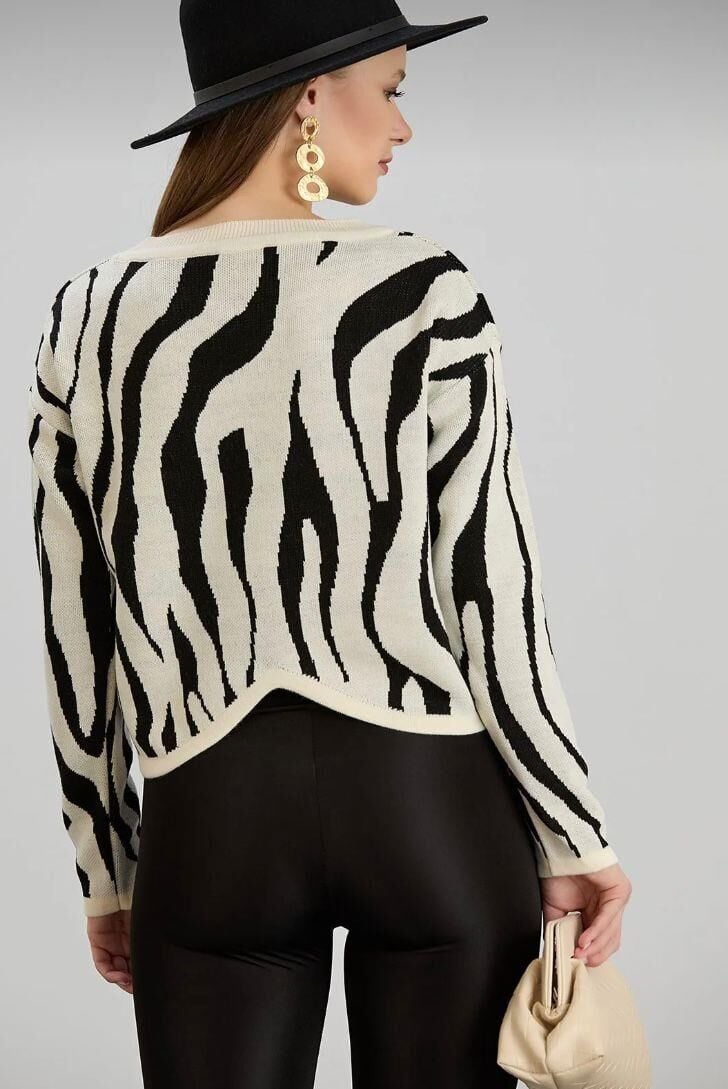 Kadın Yeni Sezon Zebra Desen Triko Kazak