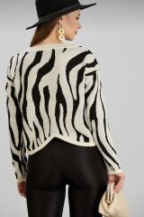 Kadın Yeni Sezon Zebra Desen Triko Kazak