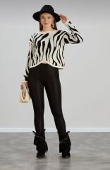 Kadın Yeni Sezon Zebra Desen Triko Kazak