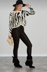 Kadın Yeni Sezon Zebra Desen Triko Kazak