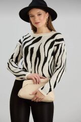 Kadın Yeni Sezon Zebra Desen Triko Kazak