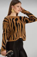 Kadın Yeni Sezon Zebra Desen Triko Kazak