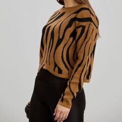 Kadın Yeni Sezon Zebra Desen Triko Kazak