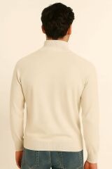 Uzun Kullu Yarım Fermuarlı Dik Yakalı Viscon Ve Akrillik Karışımlı Erkek Triko Kazak 5115 BEJ