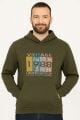 Uzun Kollu Kapşonlu Kanguru Cepli Pamuk Karışımlı Önden Baskılı Erkek Sweatshirt 95102 HAKİ HAKİ - S