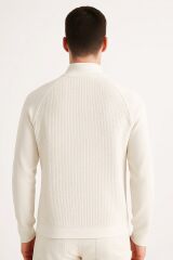 Uzun Kullu Yarım Fermuarlı Dik Yakalı Viscon Ve Akrillik Karışımlı Erkek Triko Kazak 5115 EKRU