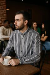 96139 Çizgi Detaylı Erkek Gömlek