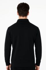 Erkek Polo Yaka Sweatshirt Uzun Kollu Yarım Fermuarlı – Pamuk Karışımlı Regular Fit Rahat Sweat 95261 SİYAH