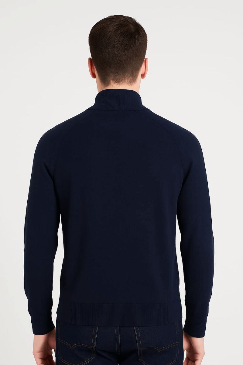 Uzun Kullu Yarım Fermuarlı Dik Yakalı Viscon Ve Akrillik Karışımlı Erkek Triko Kazak 5115 LACİVERT