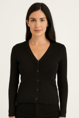 İnce Fitilli Düğme Detaylı Hırka