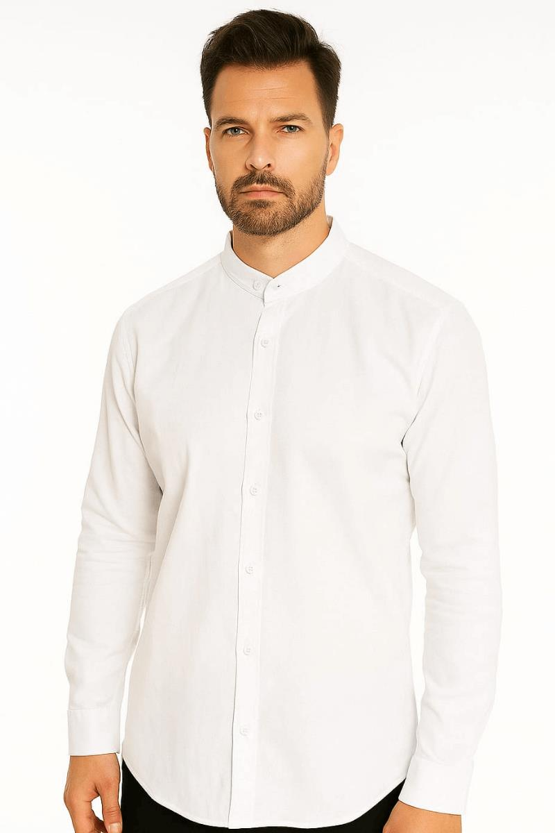 Uzun Kollu Kılasik Yaka Düğmeli Pamuk Regulear Kesim Rahat Erkek Düz Gömlek 96133
