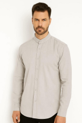 Uzun Kollu Kılasik Yaka Düğmeli Pamuk Regulear Kesim Rahat Erkek Düz Gömlek 96133