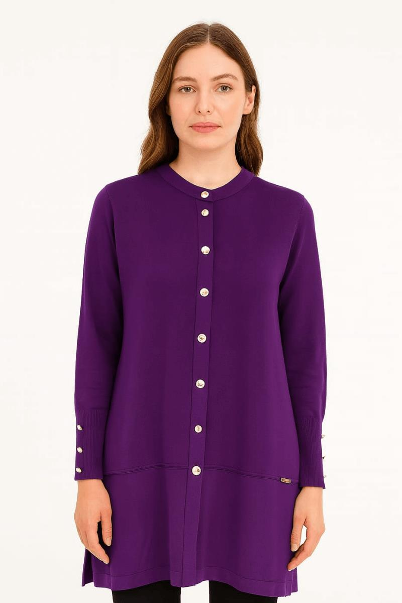 Rayon Bella Uzun Kollu Düğme Detaylı Hırka