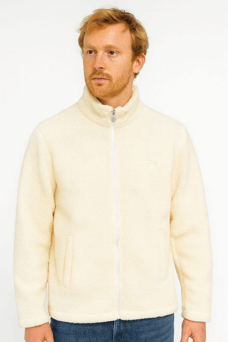 Uzun Kollu Yandan Cepli Pamuklu  Peluşlu  Erkek Hırka 95214 EKRU