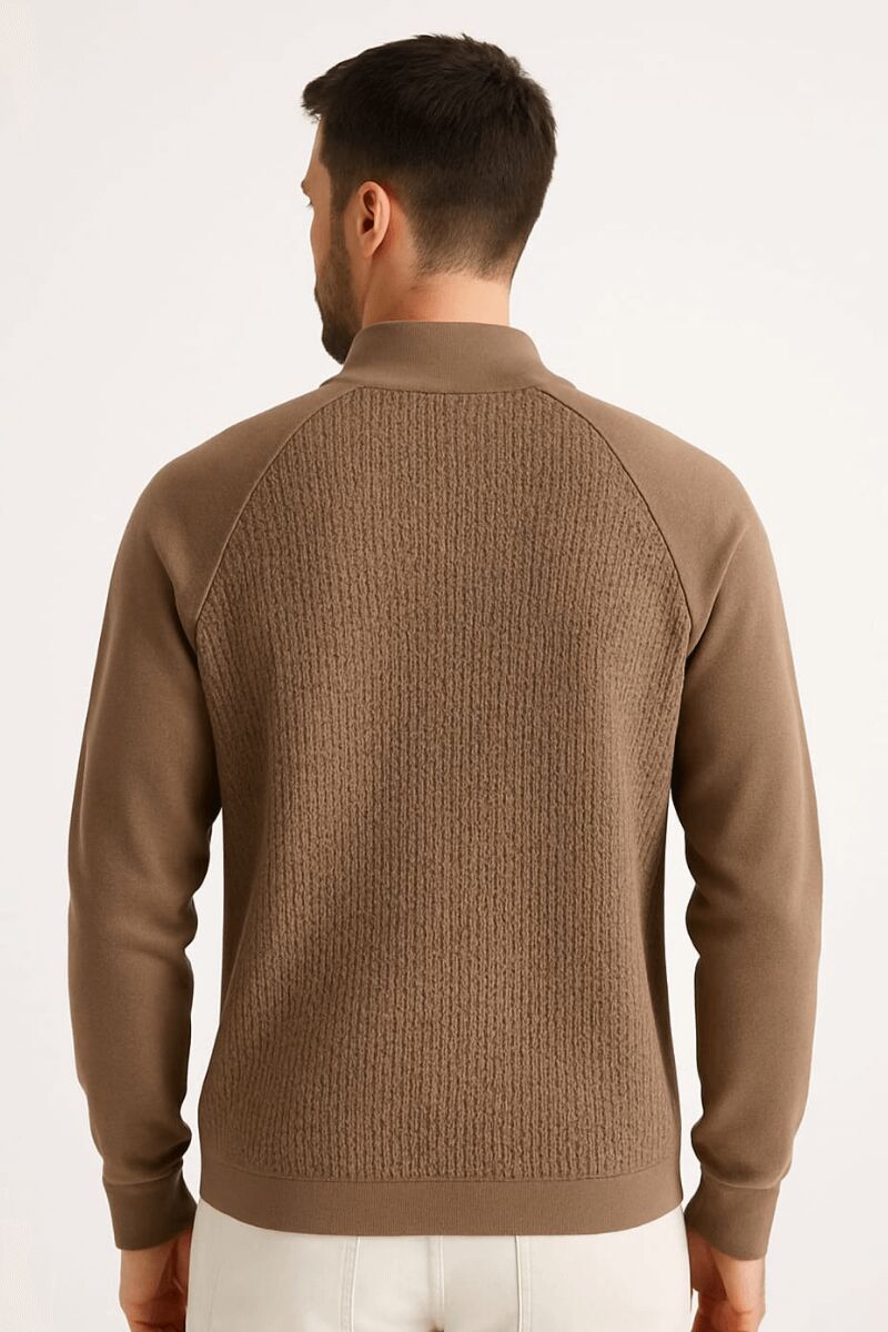Uzun Kullu Yarım Fermuarlı Dik Yakalı Viscon Ve Akrillik Karışımlı Erkek Triko Kazak 5115 KAHVERENGİ