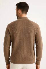 Uzun Kullu Yarım Fermuarlı Dik Yakalı Viscon Ve Akrillik Karışımlı Erkek Triko Kazak 5115 KAHVERENGİ