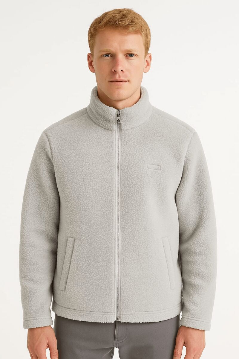 Uzun Kollu Yandan Cepli Pamuklu  Peluşlu  Erkek Hırka 95214 GRİ