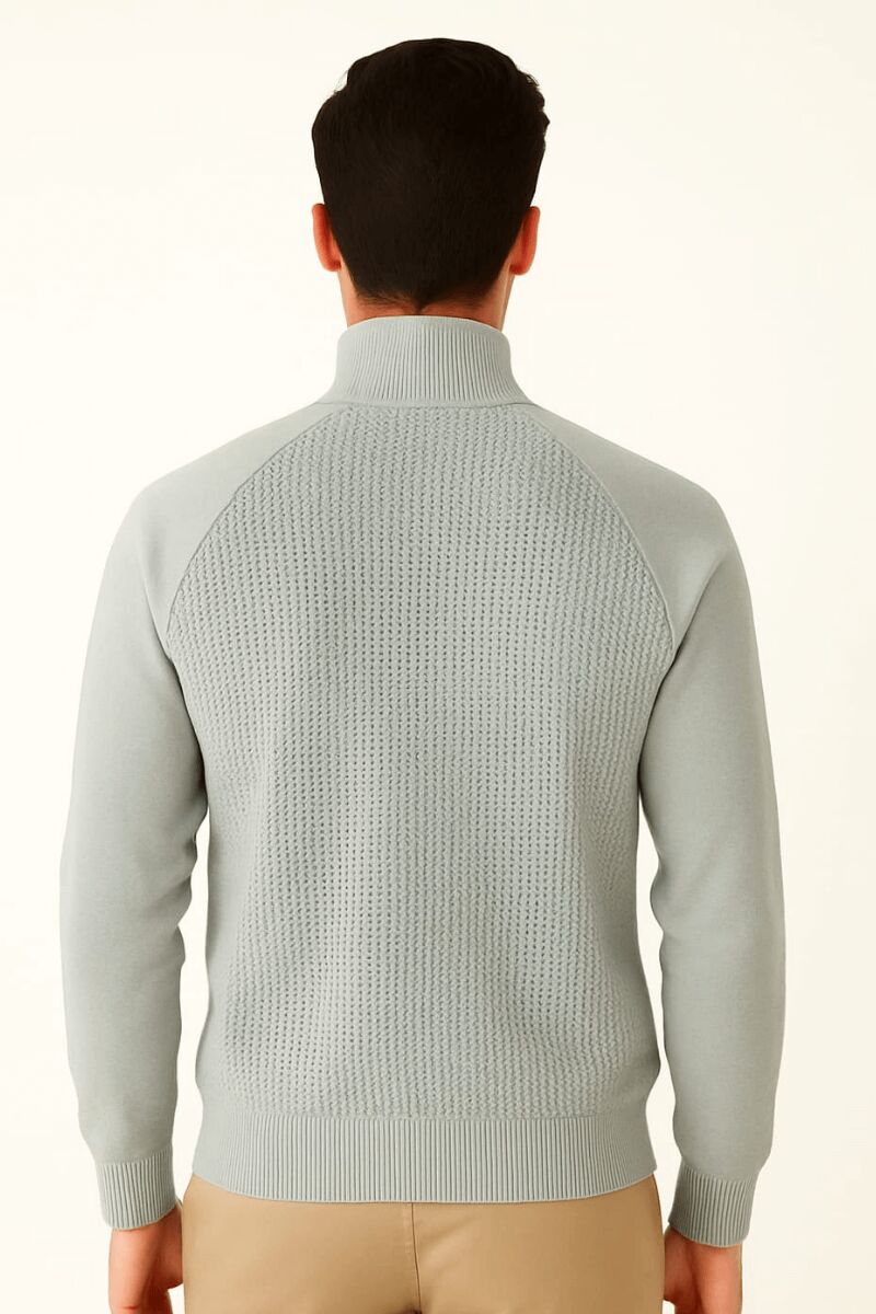 Uzun Kullu Yarım Fermuarlı Dik Yakalı Viscon Ve Akrillik Karışımlı Erkek Triko Kazak 5115 GRİ