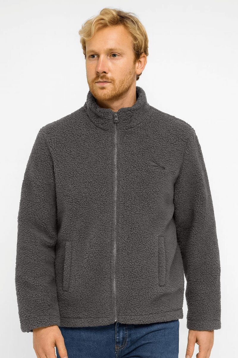 Uzun Kollu Yandan Cepli Pamuklu  Peluşlu  Erkek Hırka 95214 ANTRASİT