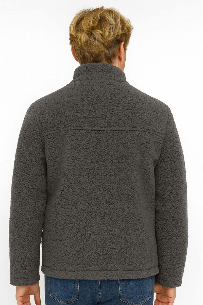 Uzun Kollu Yandan Cepli Pamuklu  Peluşlu  Erkek Hırka 95214 ANTRASİT