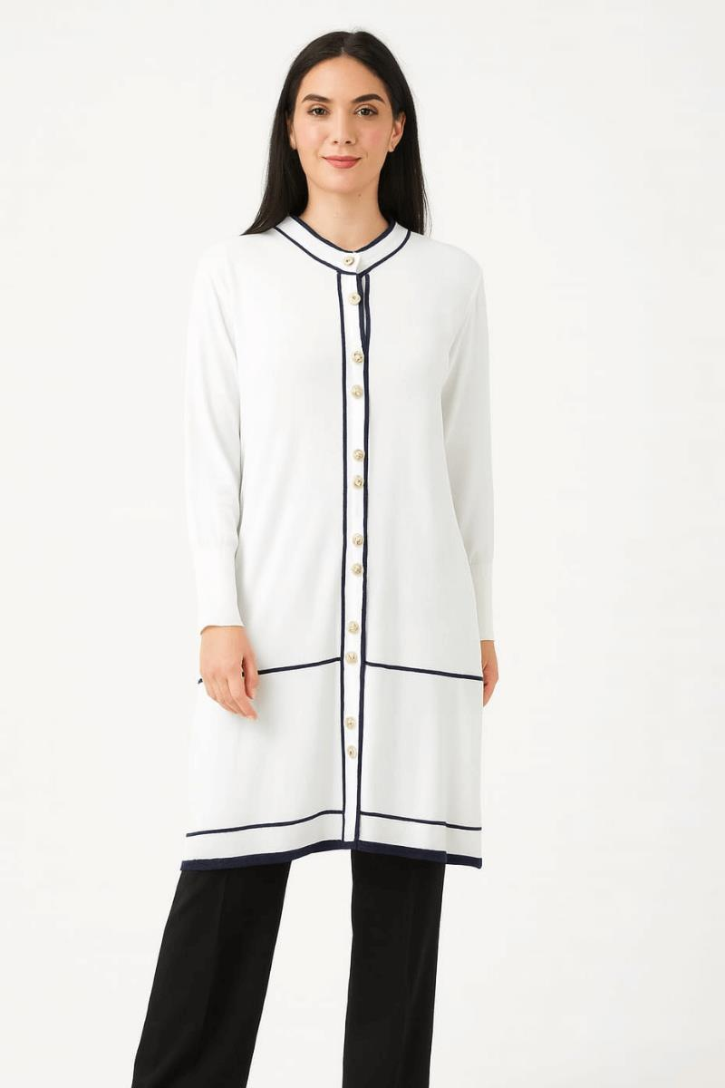 Bella Çizgili Uzun Kollu Düğme Detaylı Hırka