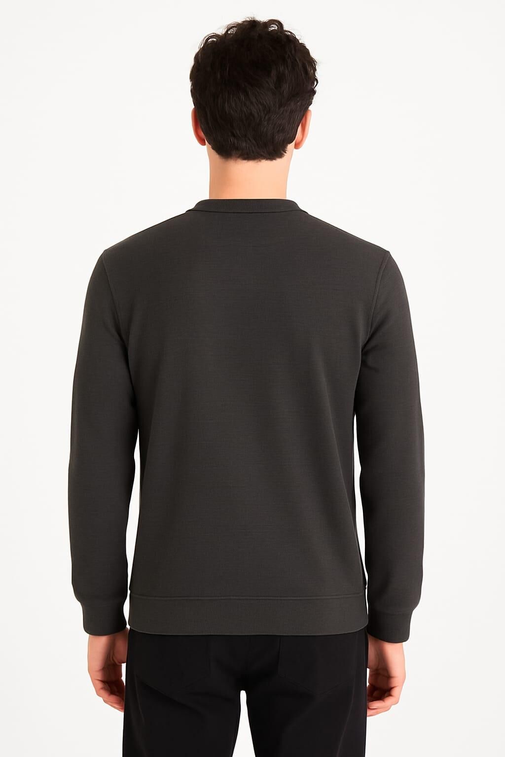 Uzun Kollu Bisklet Yakalı  Viscone Karışımlı Regulear Kesim Rahat Sade Sweatshirt 95256-27