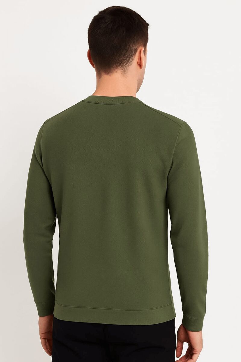 Erkek Sweatshirt Bisiklet Yaka Uzun Kollu Pamuk Karışımlı Kalın Regular Fit Sıcak Tutan Rahat Günlük Sweat 95258 HAKİ