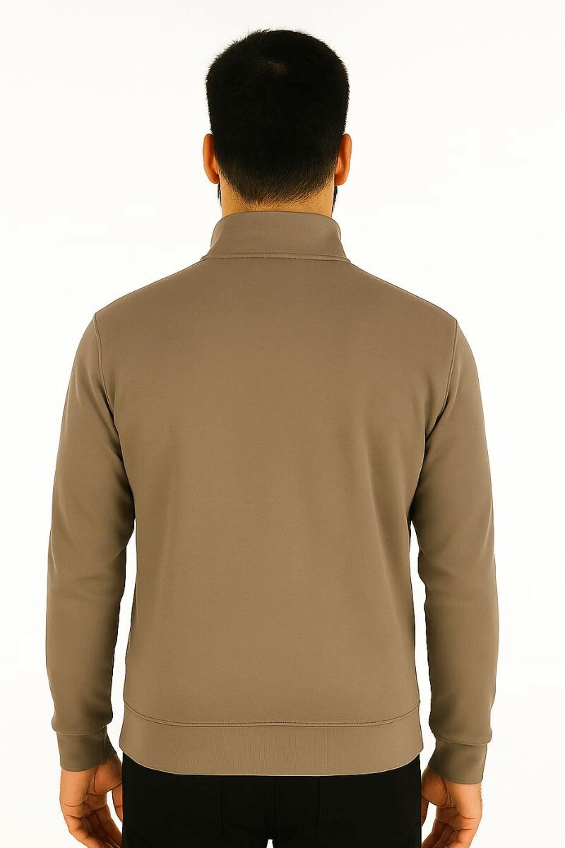 Erkek Dik Yaka Sweatshirt Uzun Kollu Yarım Fermuarlı – Pamuk Karışımlı Regular Fit Rahat Sweat 95270 BEJ