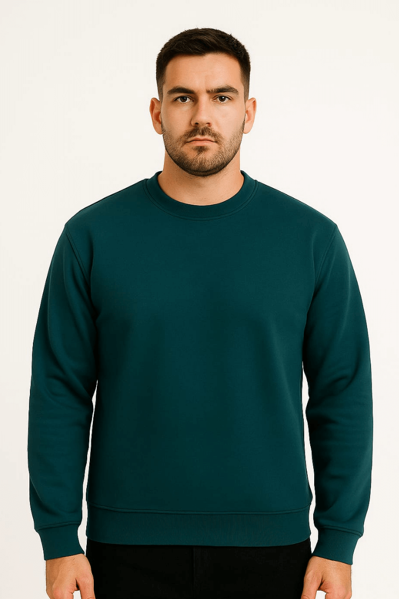 Bisiklet Yaka Uzun Kollu Pamuk Karışımlı Kalın Regular Erkek Sweatshirt 95258 İNDİGO İNDİGO - M