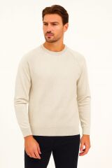 Uzun Kollu Bisiklet Yakalı  Sıcak Ve Rahat Viscon Karışımlı Erkek Triko Kazak BEJ