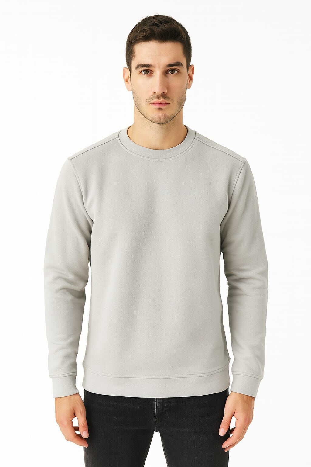 Uzun Kollu İçi Pamuklu Bisiklet Yaka Sweatshirt GRİ