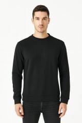 Uzun Kollu İçi Pamuklu Bisiklet Yaka Sweatshirt SİYAH