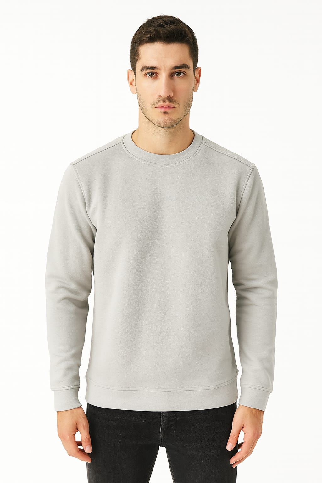 Uzun Kollu İçi Pamuklu Bisiklet Yaka Sweatshirt GRİ GRİ - XL