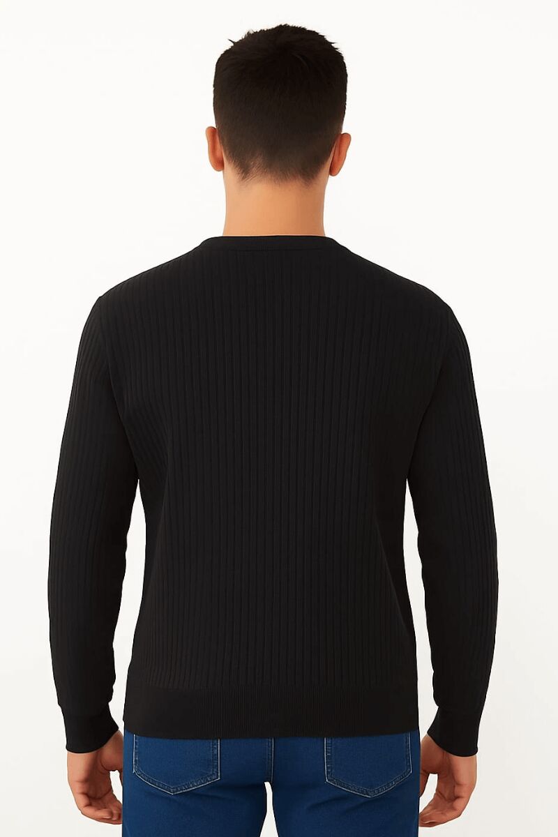 Uzun Kollu Bisiklet Yakalı Pamuk Karışımlı Çizgi Detaylı Sıcaklığıyla Ön Plana Giren Erkek Sweatshirt 95090 SİYAH