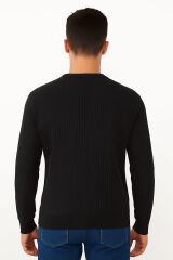 Uzun Kollu Bisiklet Yakalı Pamuk Karışımlı Çizgi Detaylı Sıcaklığıyla Ön Plana Giren Erkek Sweatshirt 95090 SİYAH